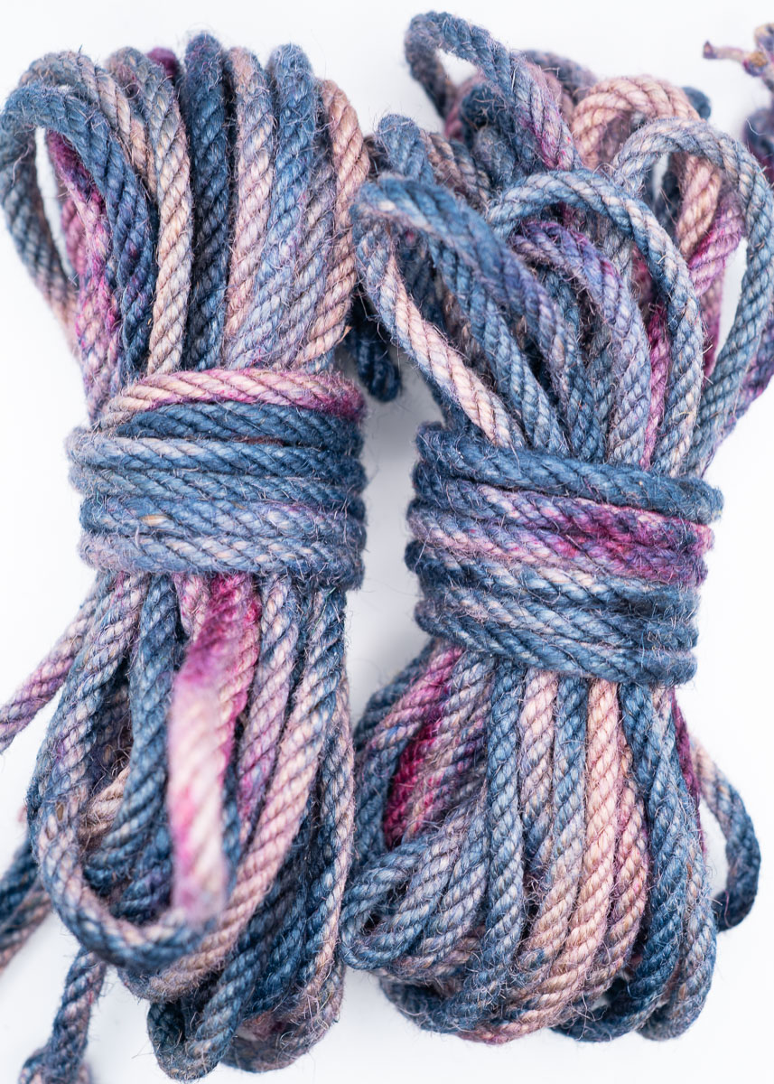 Blue, White, & Magenta multicolor hand-dyed jute rope