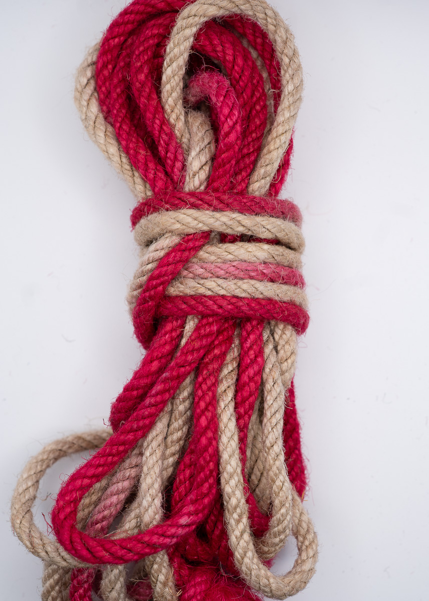Crimson & Natural multicolor hand-dyed jute rope