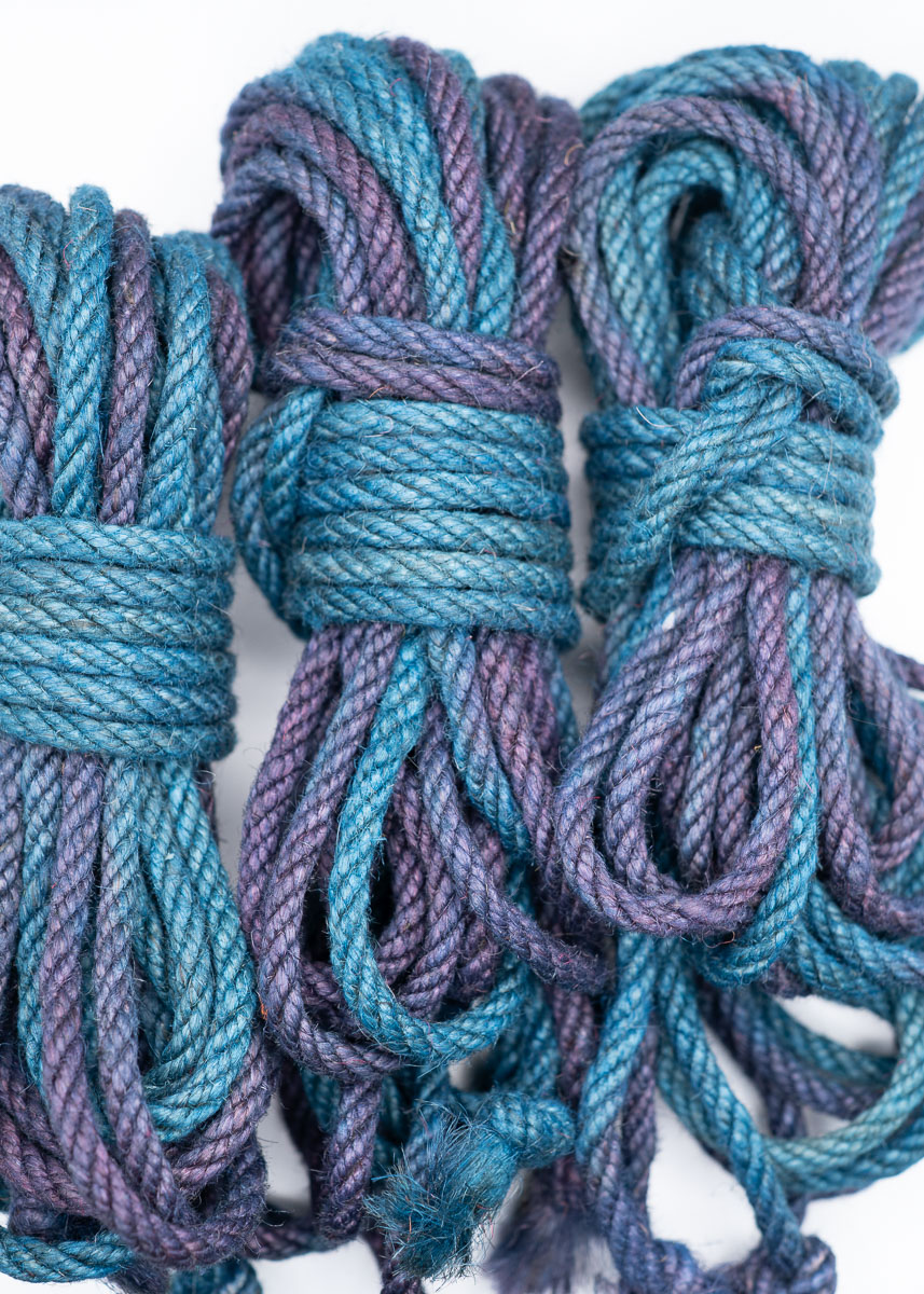 Slate Plum & Mild Blue multicolor hand-dyed jute rope