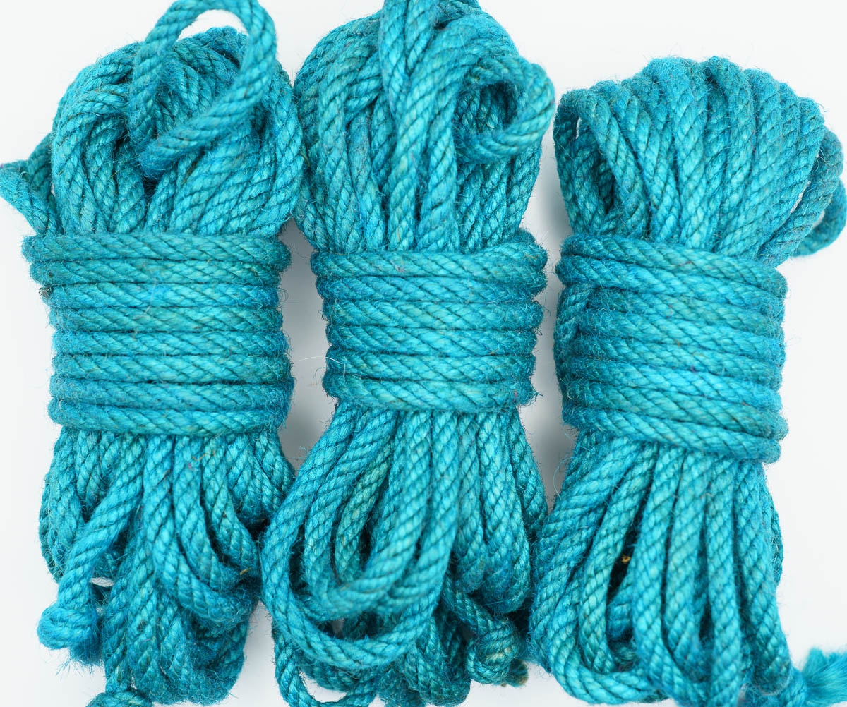 Cyan hand-dyed jute rope